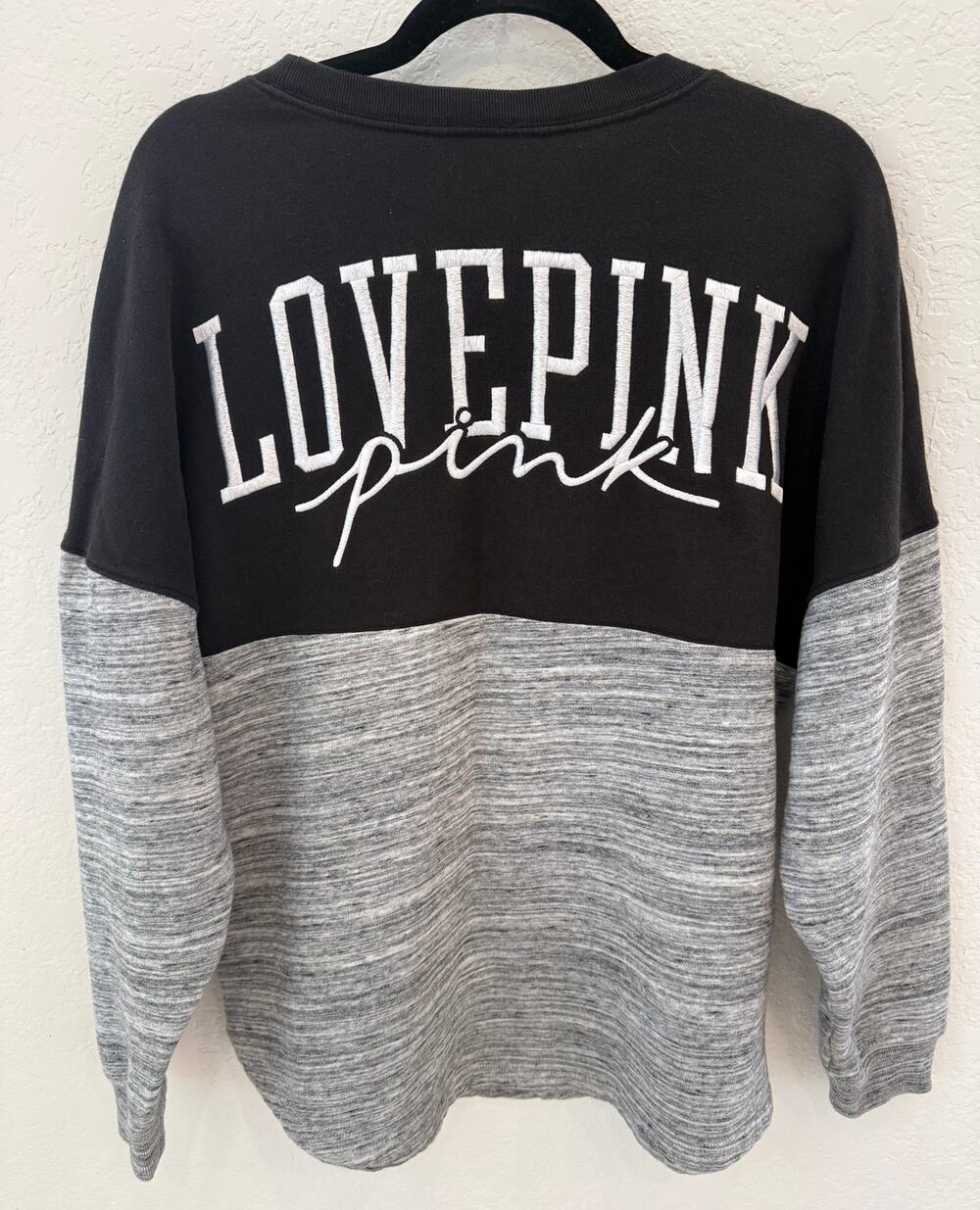 Victoria Secret PINK Sweatshirt Black Gray Colorblock Oversized S